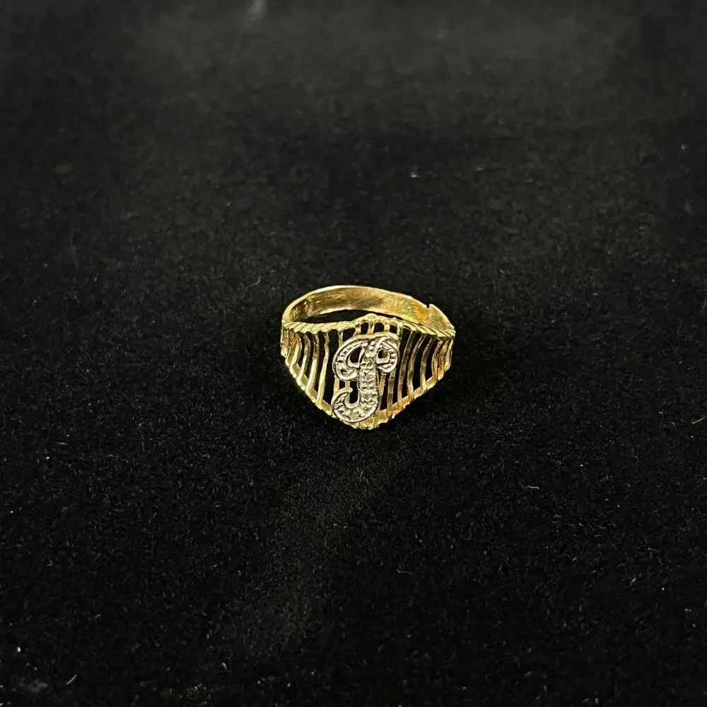 Vintage 14K Yellow Gold Diamond Initial P Ring Openwork Estate Jewelry 2.0g